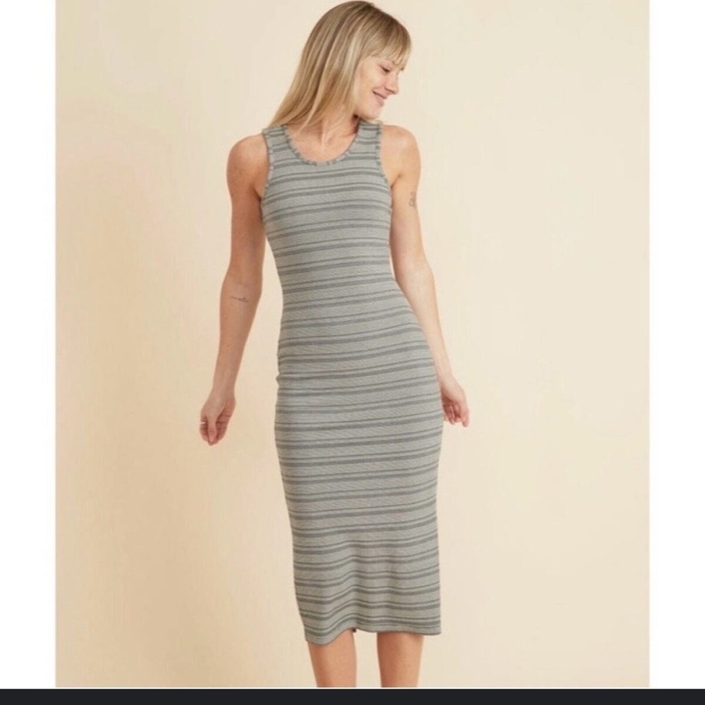 Marine Layer Lexi Tank Dress Stretch Striped Rib Black White  - Size Large